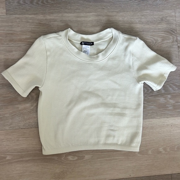Zara Ribbed Short Sleeve Crop Top Cream - Picture 3 of 7
